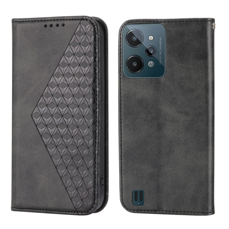 For Realme C31 Cubic Grid Calf Texture Magnetic Closure Leather Phone Case