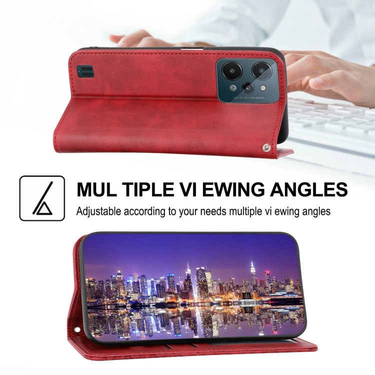 For Realme C31 Cubic Grid Calf Texture Magnetic Closure Leather Phone Case