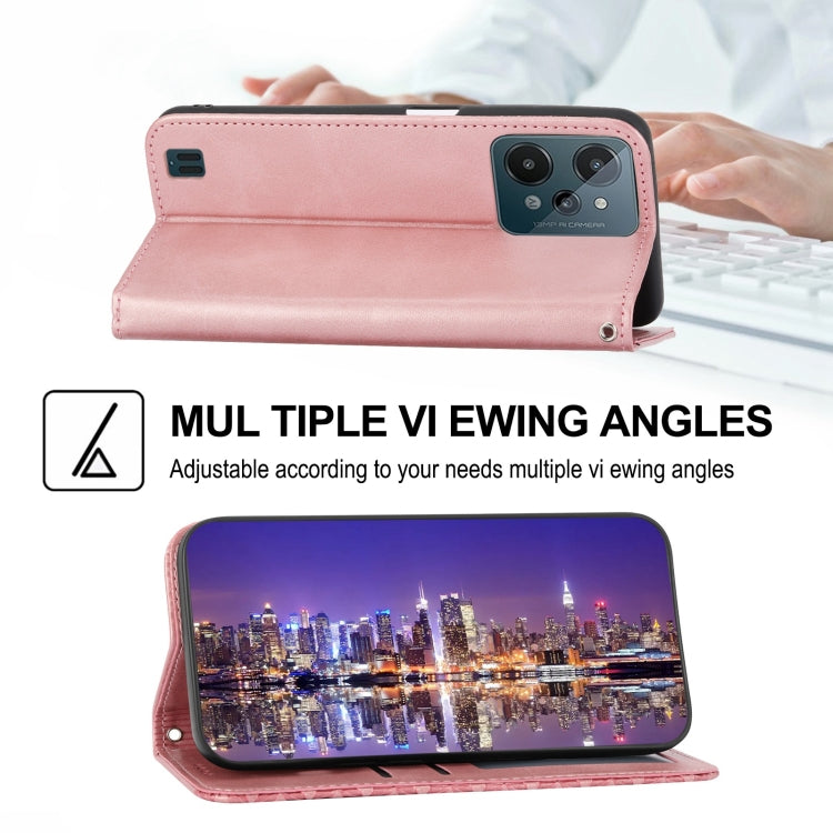 For Realme C31 Cubic Grid Calf Texture Magnetic Closure Leather Phone Case