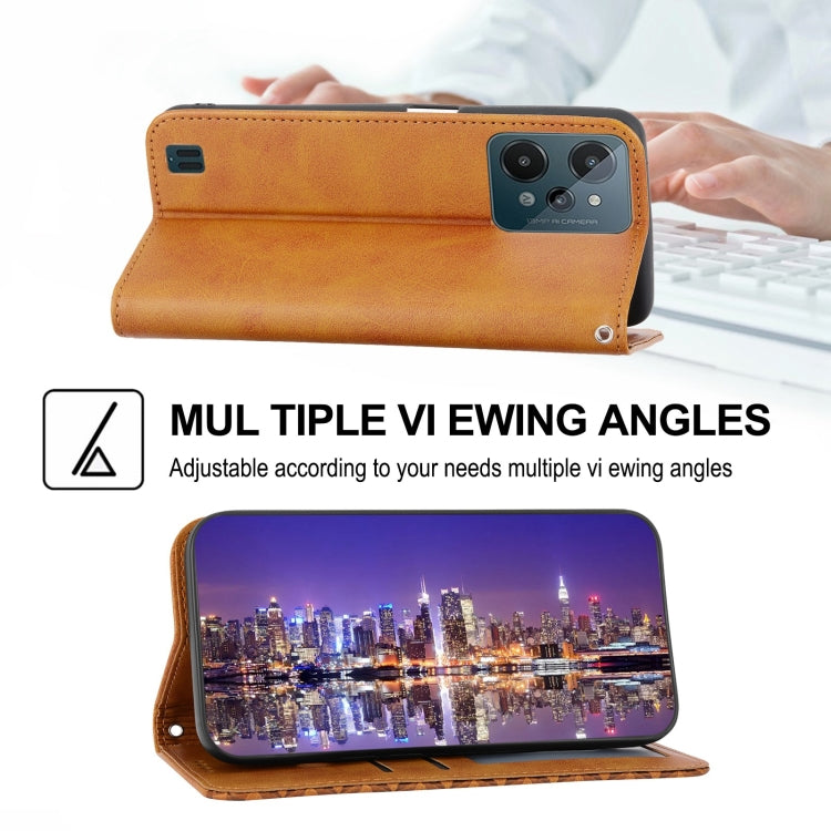 For Realme C31 Cubic Grid Calf Texture Magnetic Closure Leather Phone Case