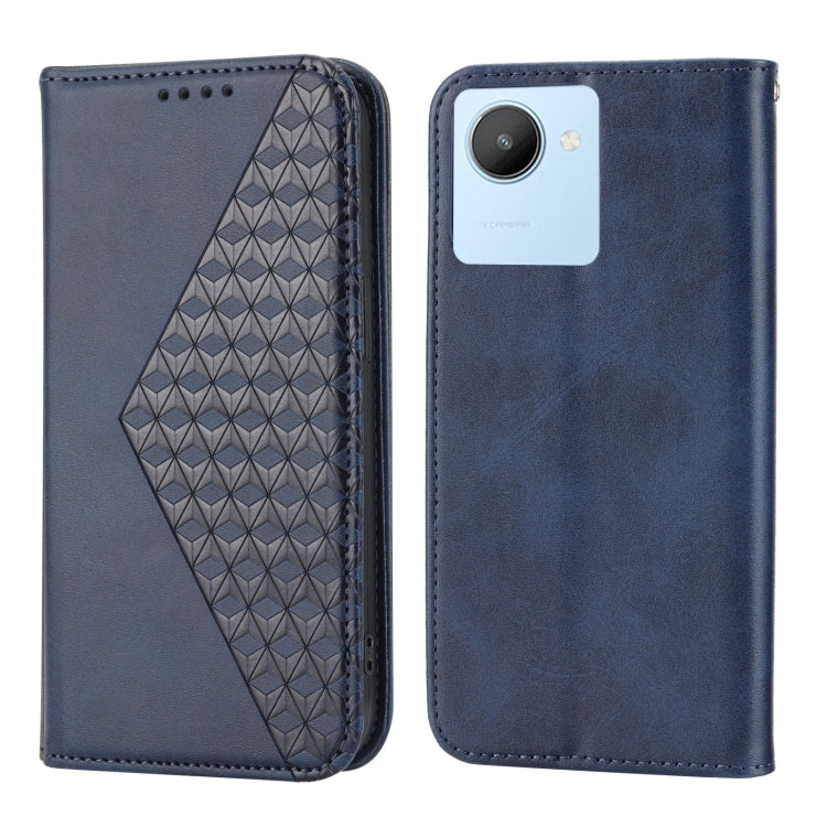 For Realme C30 Cubic Grid Calf Texture Magnetic Closure Leather Phone Case