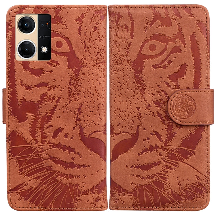 For OPPO Reno7 4G Tiger Embossing Pattern Flip Leather Phone Case