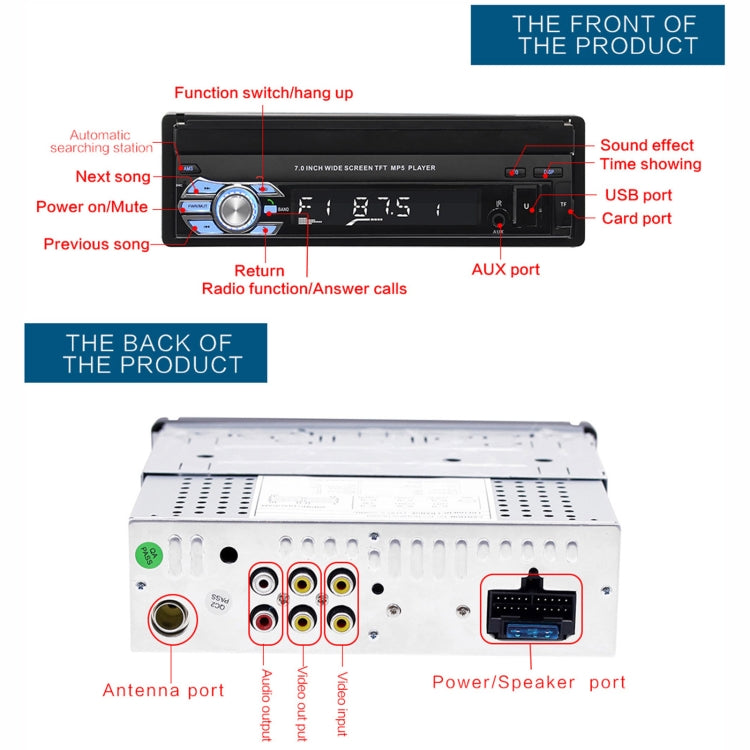 9601 7 inch Car Electric Retractable MP5 Player Supports Bluetooth Hand-free Calling Reverse