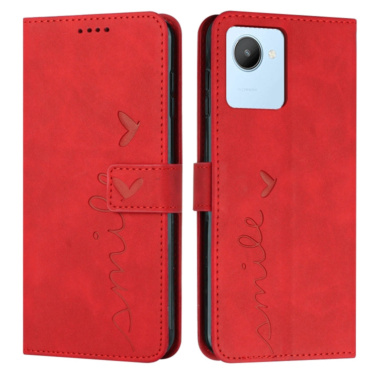 For Realme C30 Skin Feel Heart Pattern Leather Phone Case