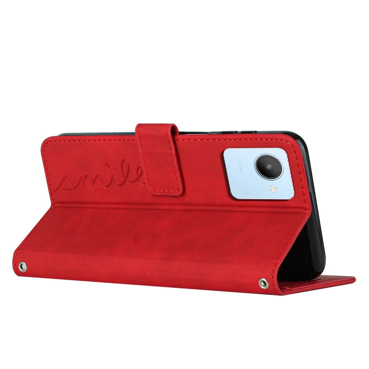 For Realme C30 Skin Feel Heart Pattern Leather Phone Case