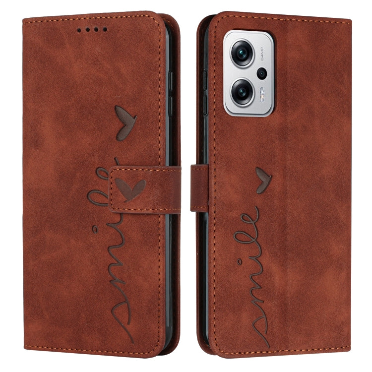 For Xiaomi Redmi Note 11T Pro/Note 11T Pro+ 5G/Poco X4 GT Skin Feel Heart Pattern Leather Phone Case