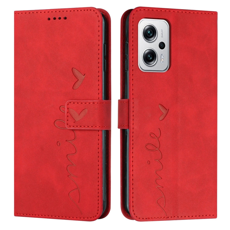 For Xiaomi Redmi Note 11T Pro/Note 11T Pro+ 5G/Poco X4 GT Skin Feel Heart Pattern Leather Phone Case