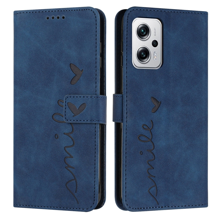 For Xiaomi Redmi Note 11T Pro/Note 11T Pro+ 5G/Poco X4 GT Skin Feel Heart Pattern Leather Phone Case