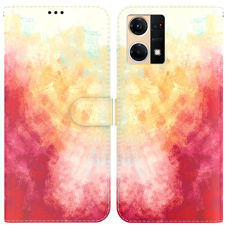 For OPPO Reno7 4G Watercolor Pattern Flip Leather Phone Case