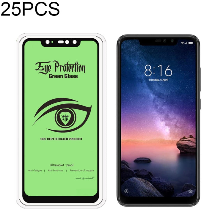 25 PCS MIETUBL 9H Hardness Eye-caring Anti-glare Green Light Tempered Glass Film for Xiaomi Redmi Note 6 Pro