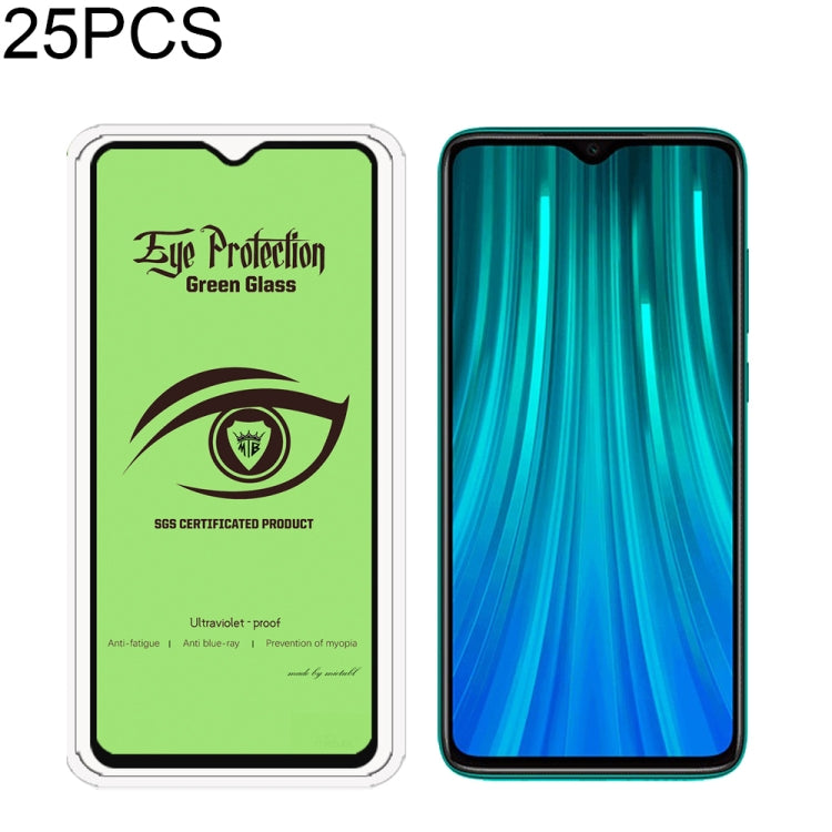 25 PCS MIETUBL 9H Hardness Eye-caring Anti-glare Green Light Tempered Glass Film for Xiaomi Redmi Note 8 Pro