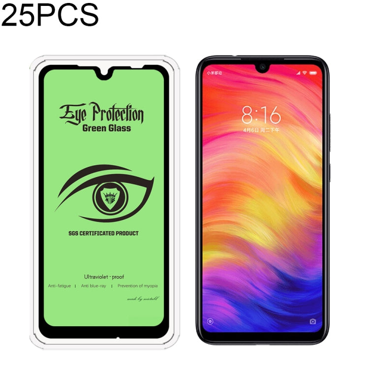 25 PCS MIETUBL 9H Hardness Eye-caring Anti-glare Green Light Tempered Glass Film for Xiaomi Note 7S