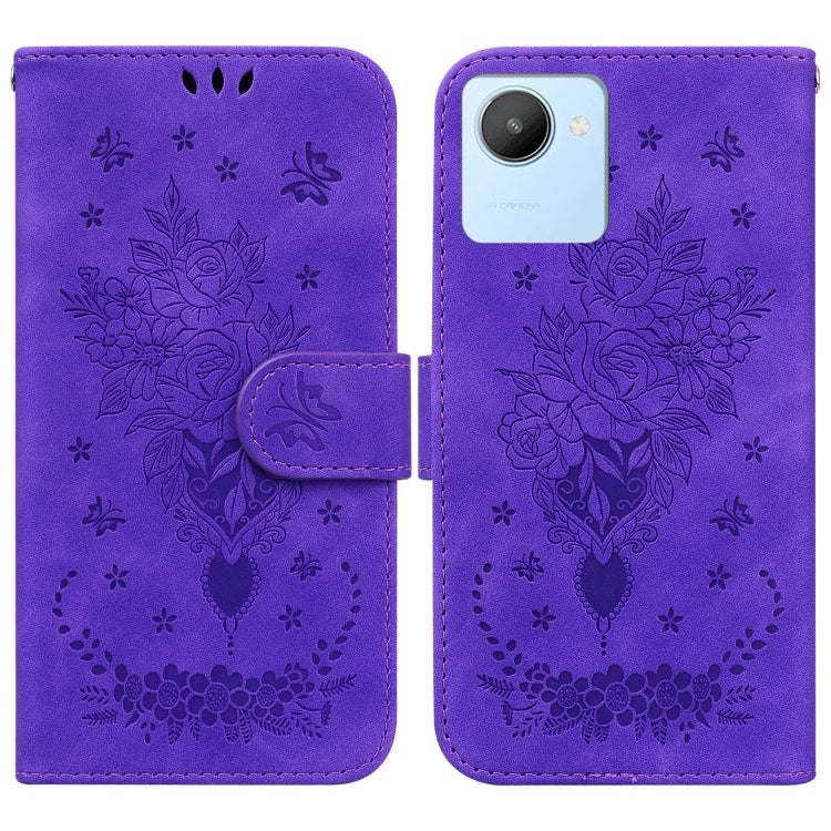 For Realme C30 Butterfly Rose Embossed Leather Phone Case