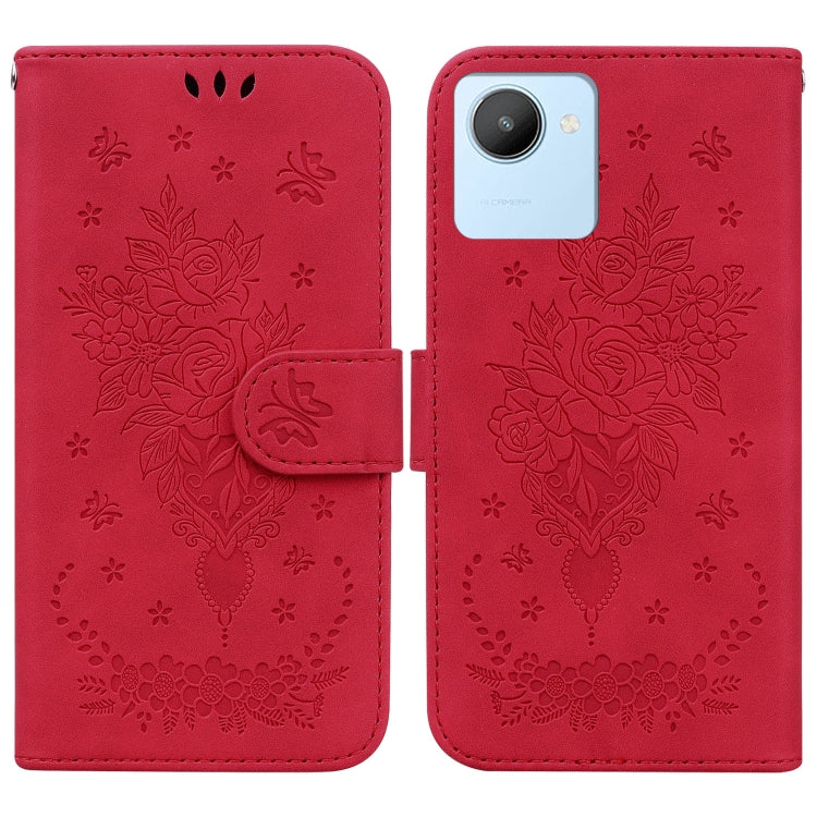 For Realme C30 Butterfly Rose Embossed Leather Phone Case