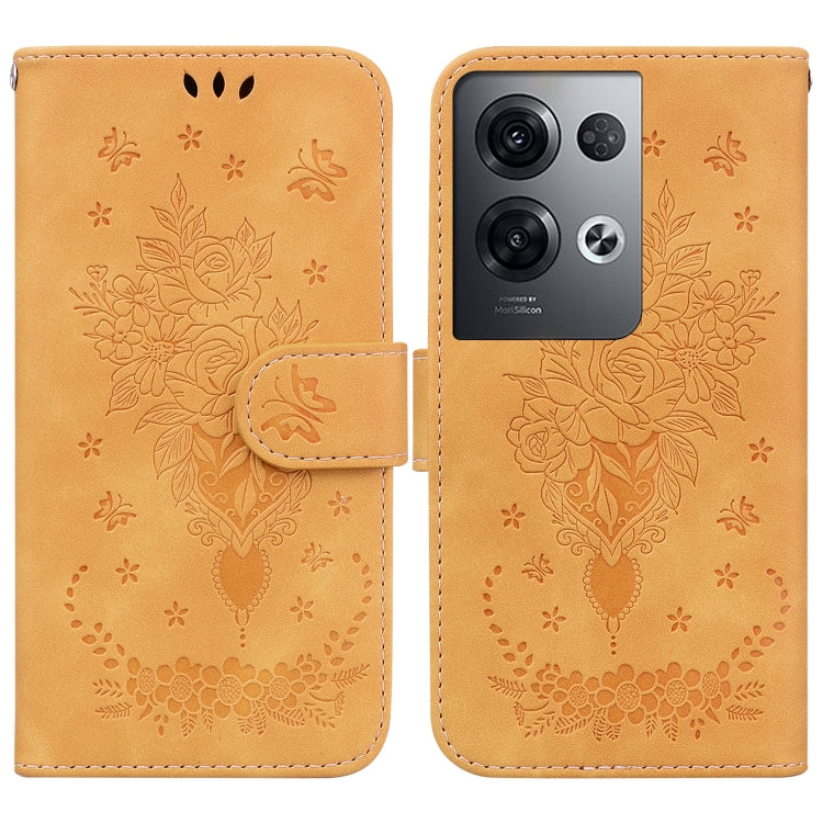 For OPPO Reno8 Butterfly Rose Embossed Leather Phone Case