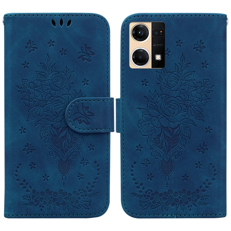 For OPPO Reno7 4G Butterfly Rose Embossed Leather Phone Case