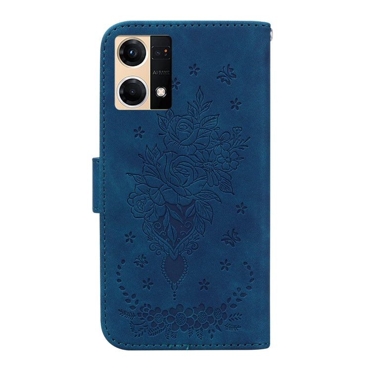For OPPO Reno7 4G Butterfly Rose Embossed Leather Phone Case