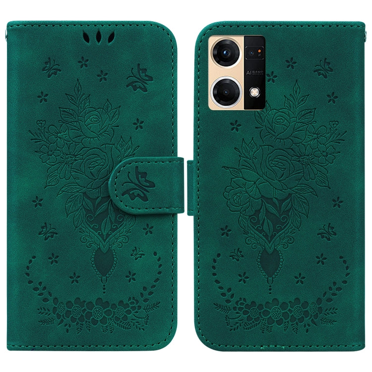 For OPPO Reno7 4G Butterfly Rose Embossed Leather Phone Case