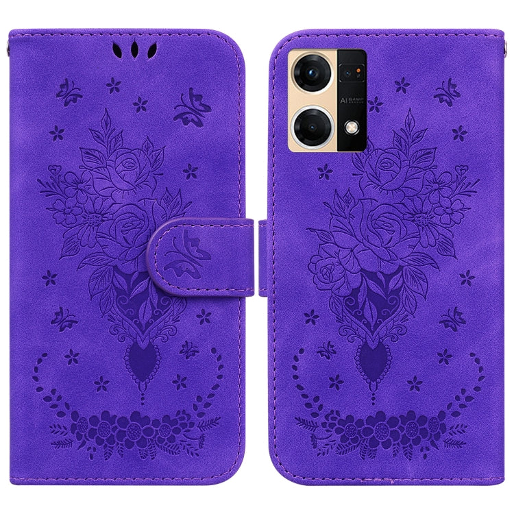For OPPO Reno7 4G Butterfly Rose Embossed Leather Phone Case