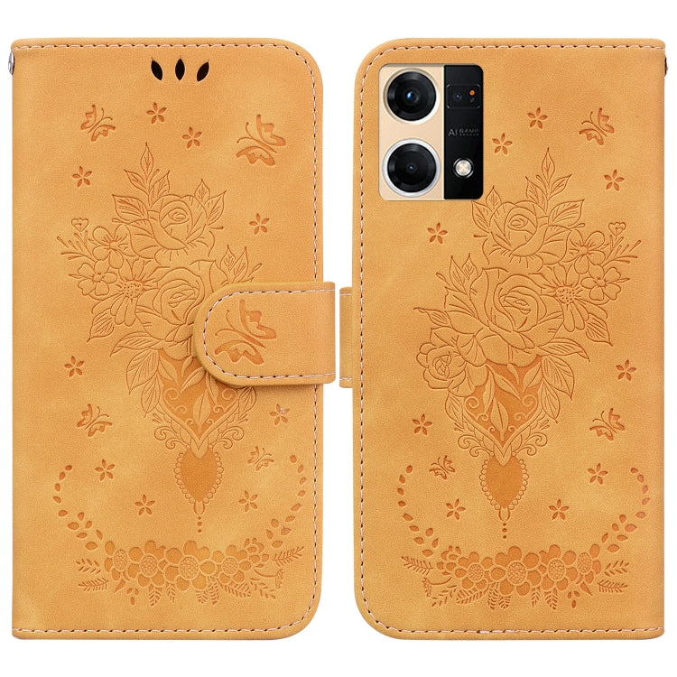 For OPPO Reno7 4G Butterfly Rose Embossed Leather Phone Case