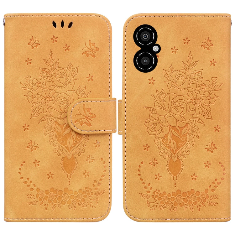 For Xiaomi Poco M4 5G Butterfly Rose Embossed Leather Phone Case