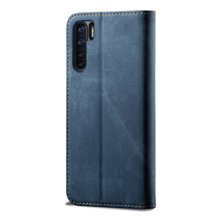 For OPPO A91 / F15 / Reno 3 Denim Texture Casual Style Horizontal Flip Leather Case with Holder & Card Slots & Wallet