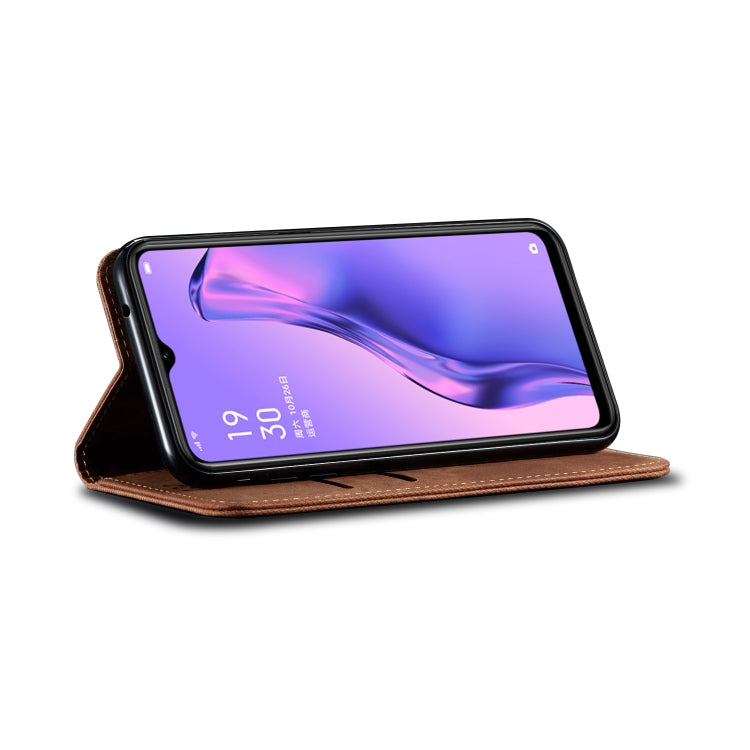 For OPPO A91 / F15 / Reno 3 Denim Texture Casual Style Horizontal Flip Leather Case with Holder & Card Slots & Wallet