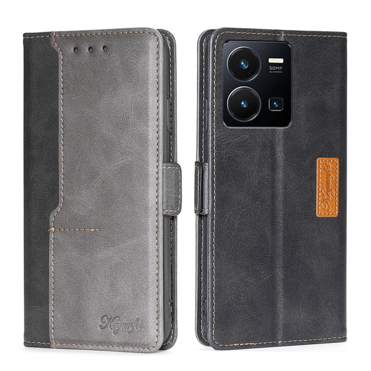 For vivo Y35 4G / Y22 / Y22s Contrast Color Side Buckle Leather Phone Case
