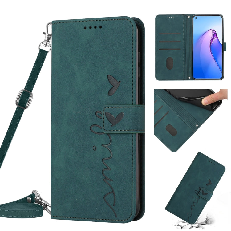 For Realme C30 4G Skin Feel Heart Pattern Leather Phone Case with Lanyard