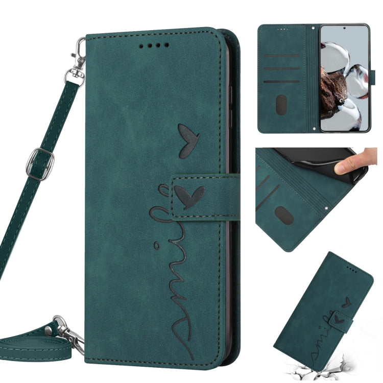 For Xiaomi Redmi A1 Skin Feel Heart Pattern Leather Phone Case with Lanyard