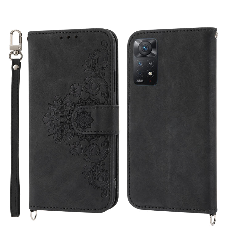 For Xiaomi Redmi Note 11 Pro Skin-feel Flowers Embossed Wallet Leather Phone Case