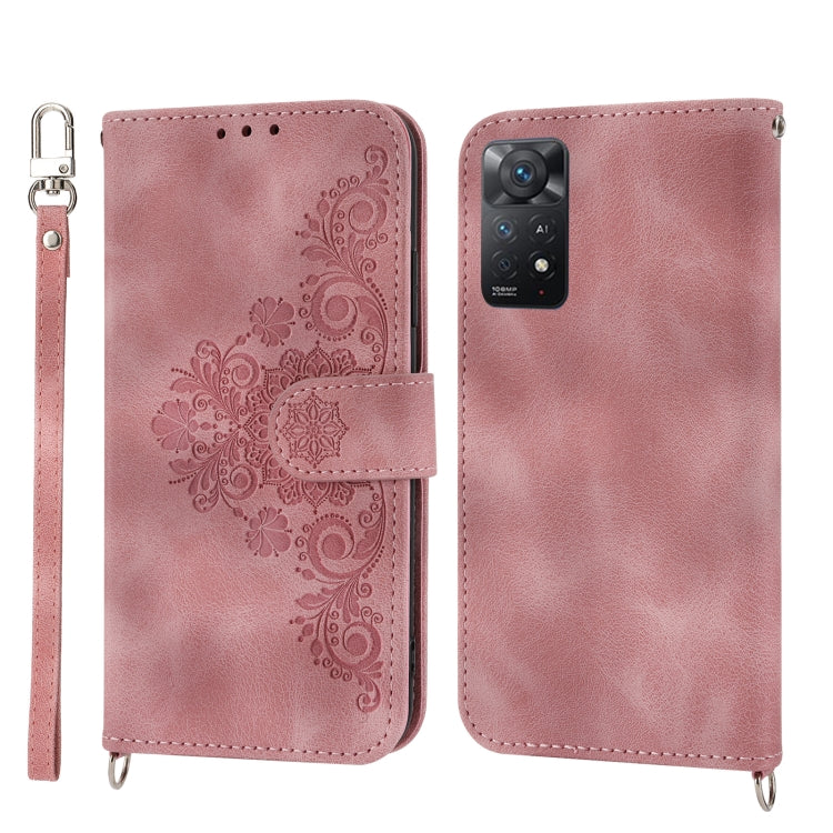 For Xiaomi Redmi Note 11 Pro Skin-feel Flowers Embossed Wallet Leather Phone Case