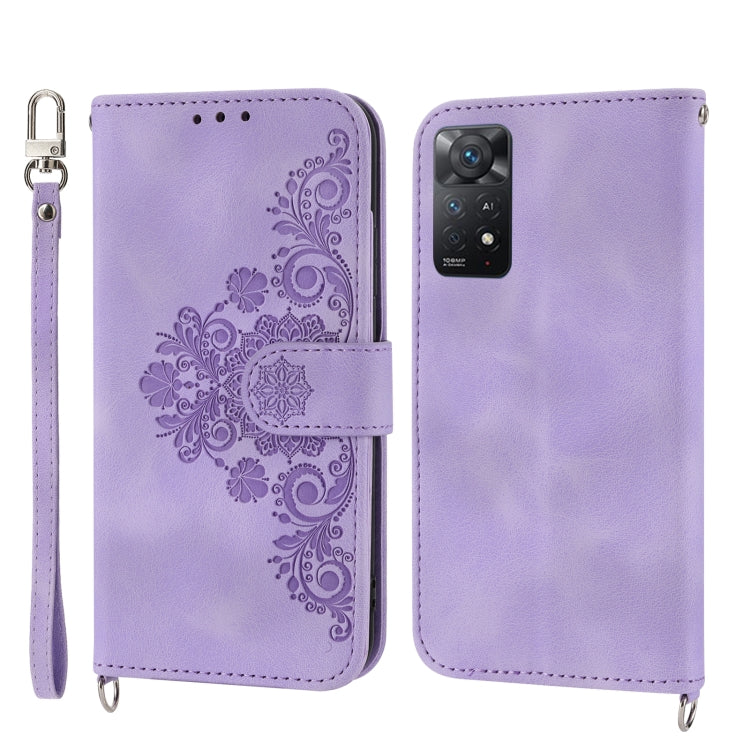 For Xiaomi Redmi Note 11 5G Skin-feel Flowers Embossed Wallet Leather Phone Case