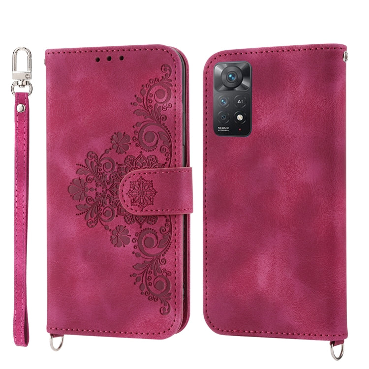 For Xiaomi Redmi Note 11 5G Skin-feel Flowers Embossed Wallet Leather Phone Case