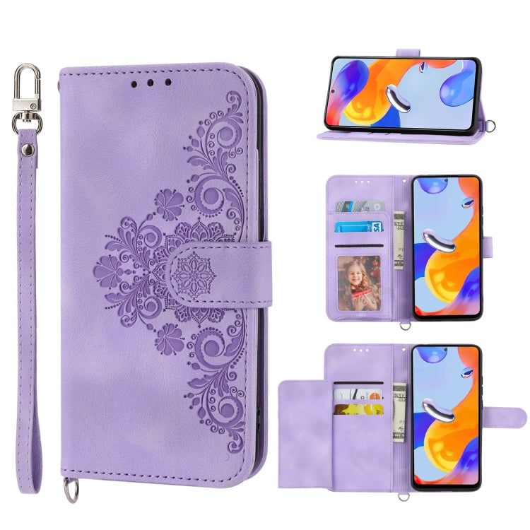 For Xiaomi Redmi Note 11S Skin-feel Flowers Embossed Wallet Leather Phone Case