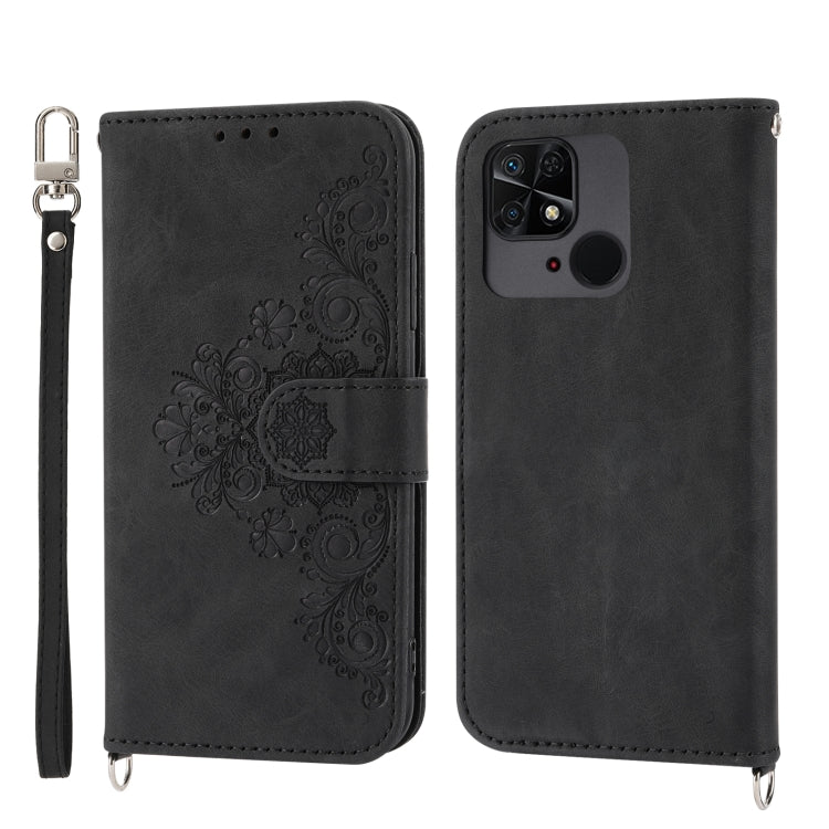 For Xiaomi Redmi 10C Skin-feel Flowers Embossed Wallet Leather Phone Case