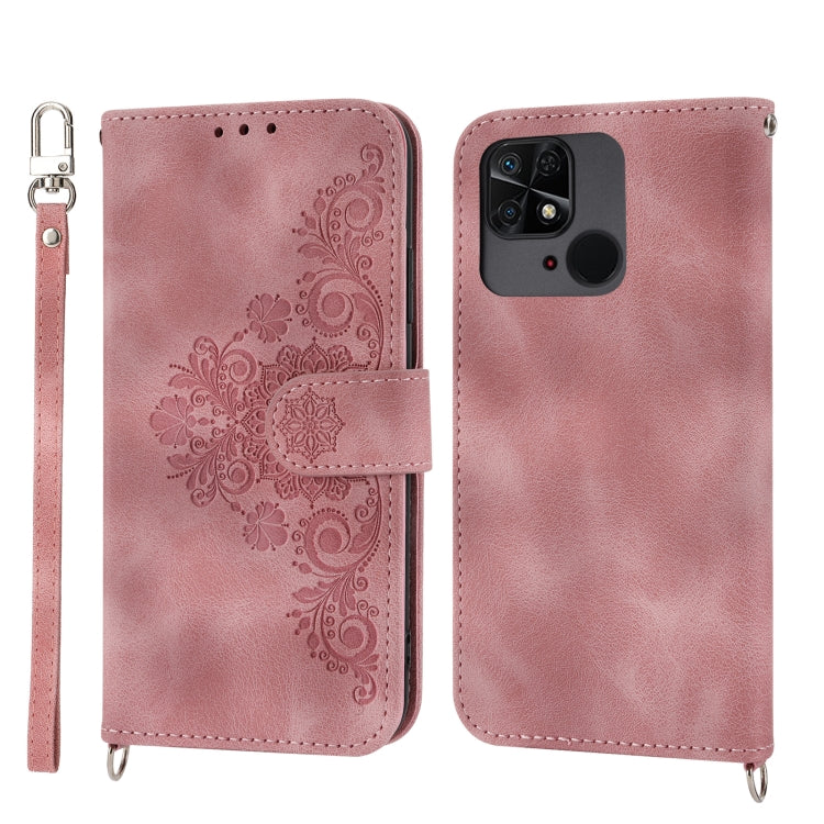 For Xiaomi Redmi 10C Skin-feel Flowers Embossed Wallet Leather Phone Case