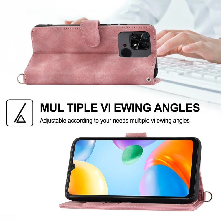 For Xiaomi Redmi 10C Skin-feel Flowers Embossed Wallet Leather Phone Case