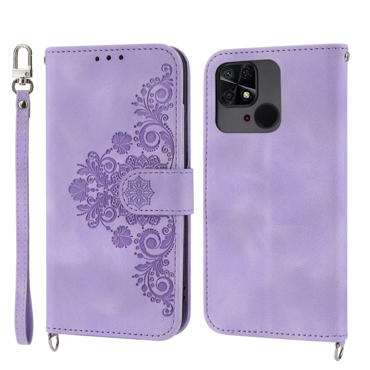 For Xiaomi Redmi 10C Skin-feel Flowers Embossed Wallet Leather Phone Case