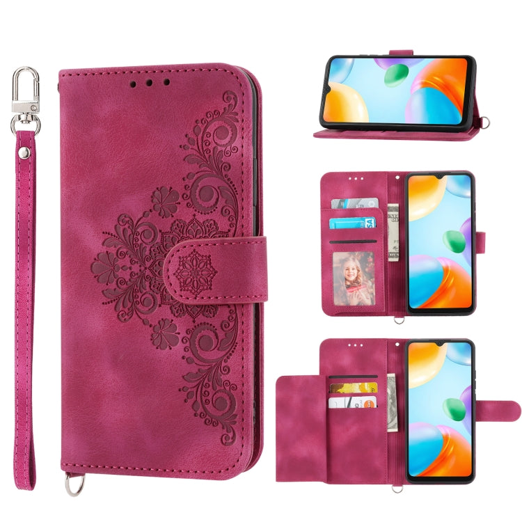 For Xiaomi Redmi 10C Skin-feel Flowers Embossed Wallet Leather Phone Case