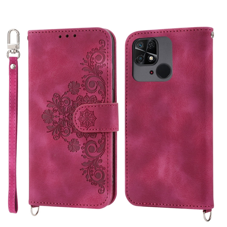 For Xiaomi Redmi 10C Skin-feel Flowers Embossed Wallet Leather Phone Case