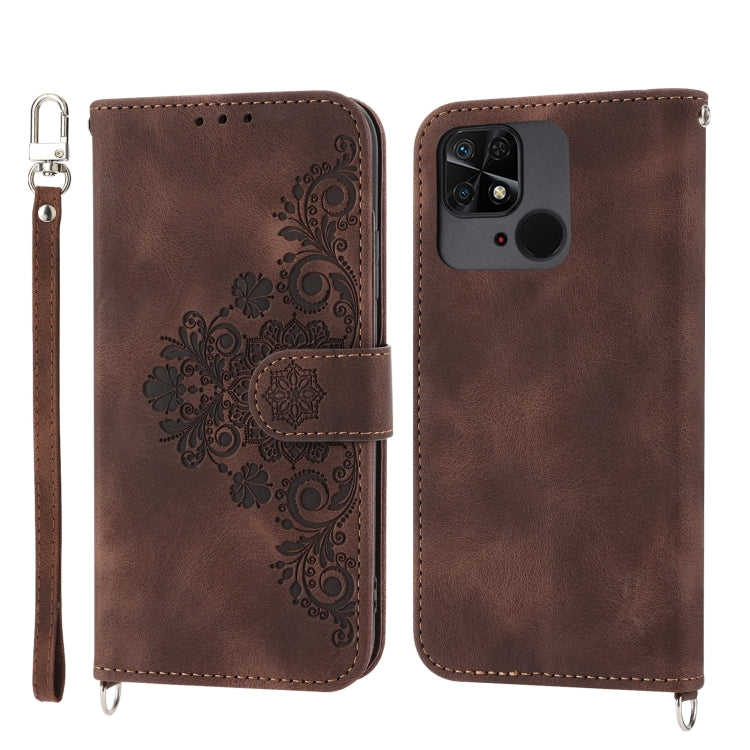 For Xiaomi Redmi 10C Skin-feel Flowers Embossed Wallet Leather Phone Case