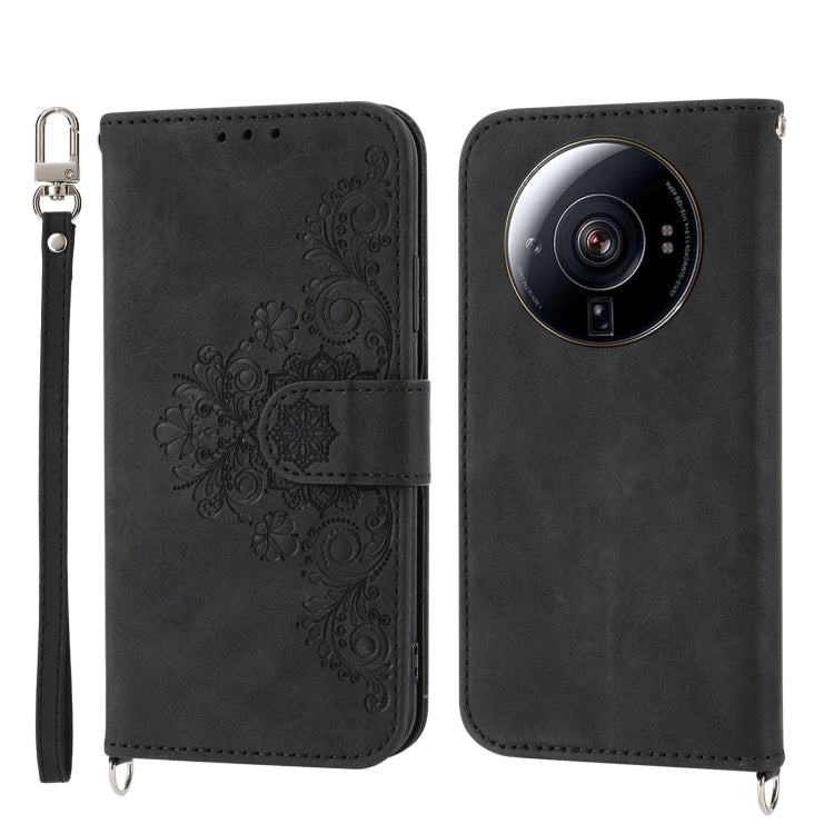 For Xiaomi 12 Ultra Skin-feel Flowers Embossed Wallet Leather Phone Case