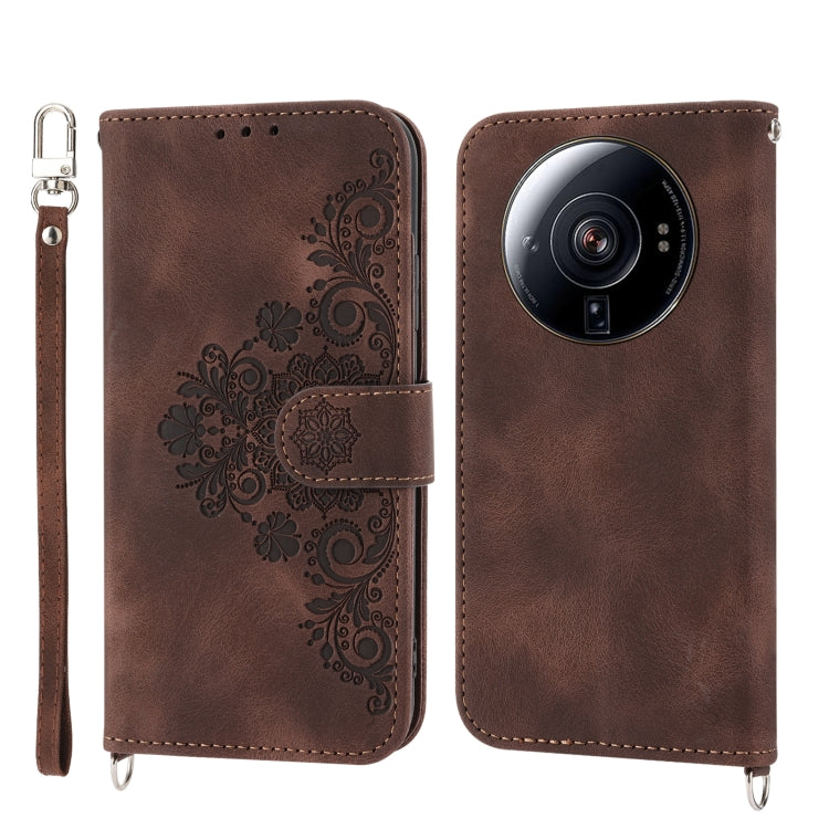 For Xiaomi 12 Ultra Skin-feel Flowers Embossed Wallet Leather Phone Case