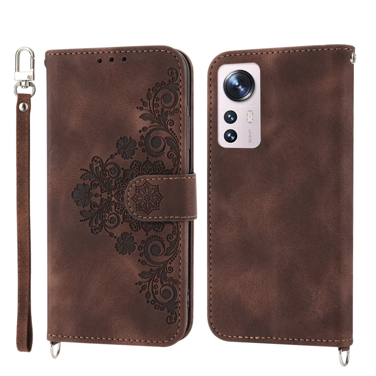For Xiaomi 12T / 12T Pro / Redmi K50 Ultra Skin-feel Flowers Embossed Wallet Leather Phone Case