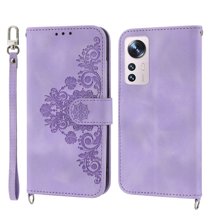 For Xiaomi 12 Pro Skin-feel Flowers Embossed Wallet Leather Phone Case
