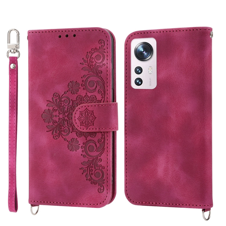 For Xiaomi 12 Pro Skin-feel Flowers Embossed Wallet Leather Phone Case