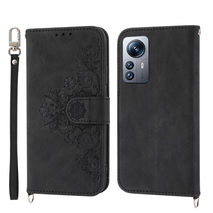 For Xiaomi 12 Lite Skin-feel Flowers Embossed Wallet Leather Phone Case