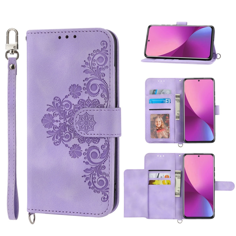 For Xiaomi 12 Lite Skin-feel Flowers Embossed Wallet Leather Phone Case