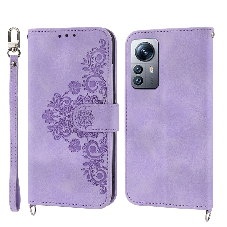 For Xiaomi 12 Lite Skin-feel Flowers Embossed Wallet Leather Phone Case